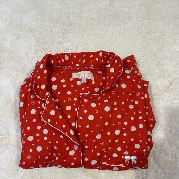 Victoria's Secret PJ Set Red White‎ Polka Dot Pajama Size S 100% Cotton - Picture 1 of 5